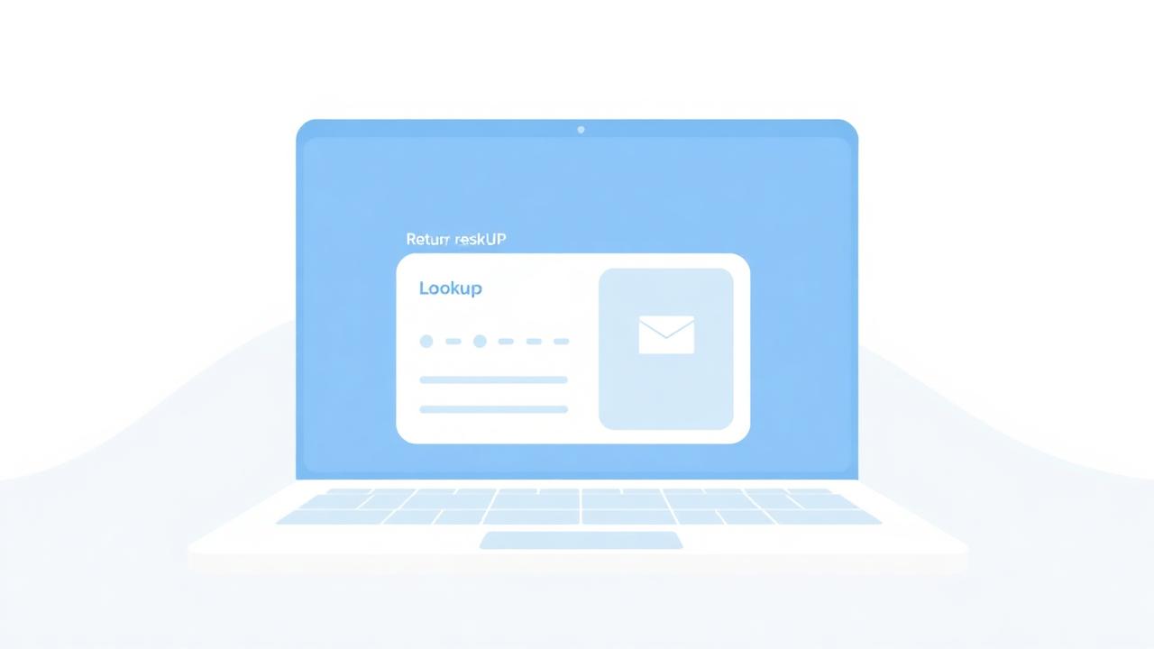 Illustration af en bærbar computer med en selvbetjent returportal og ordreopslag