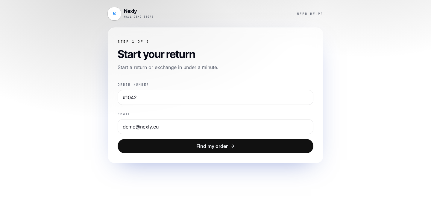 Nexly returportal med ordreopslag